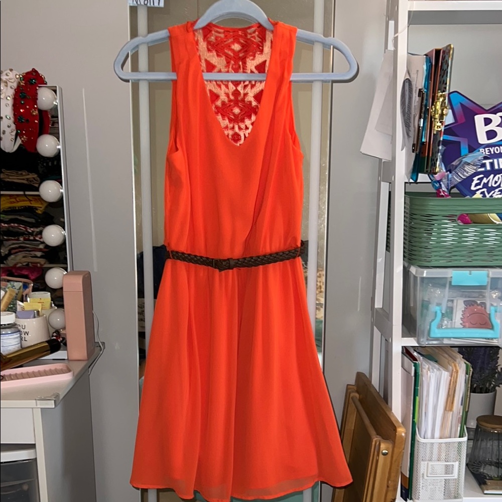 Orange Sleeveless Dress with Lace Detail